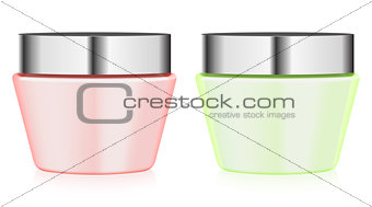 colorful jars with cream