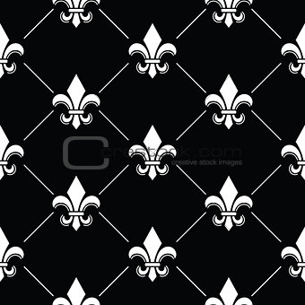 French Damask background - Fleur de lis black white pattern on black