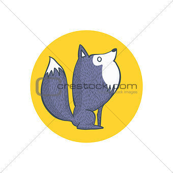 Gray Wolf and Full Moon Cartoon Character