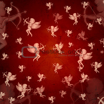 cupid silhouettes over red old paper