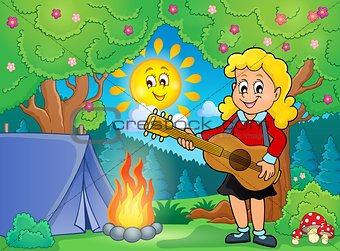 Girl guitar player in campsite theme 1