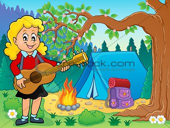 Girl guitar player in campsite theme 2