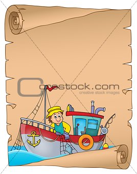 Parchment with fishing boat theme 1