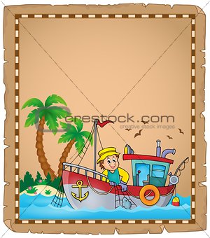 Parchment with fishing boat theme 3