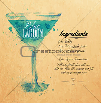 Blue Lagoon cocktails watercolor kraft