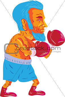 Bearded Boxer Boxing Cartoon WPA