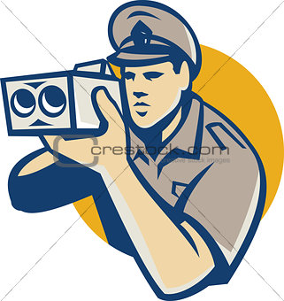 Policeman Speed Camera Circle Retro