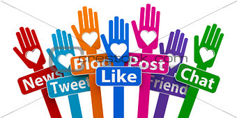 Hands with social media web signs
