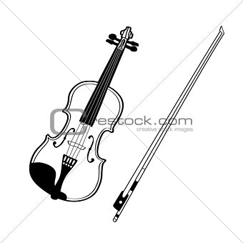 Sketch of violin isolated on white background.
