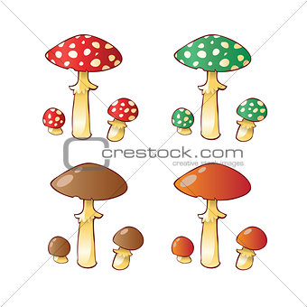 Set of mushroom family.