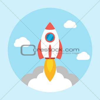 Rocket launch icon flat