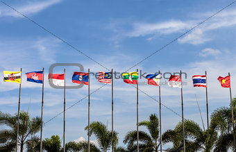 National flags of countries who are member of AEC (ASEAN economic community)