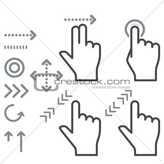 Touch screen gesture hand signs icons