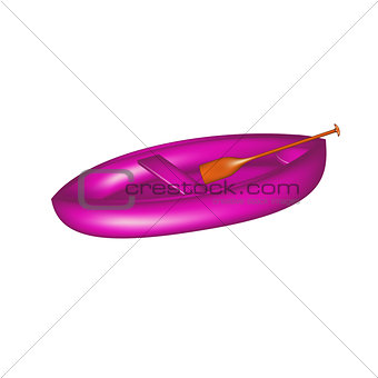 Wooden canoe in purple design with paddle