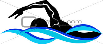 swimmer athlete. Swimmer. The emblem of the swimmer. Vector image of a swimmer.It is drawn in the style of engraving. Swimming Silhouette. swim icon.