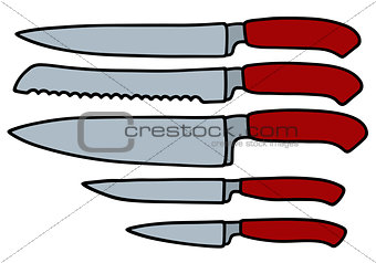 Set of kitchen knives