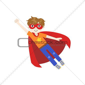 Kid In Superhero Costume Flying