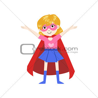 Girl In Superhero Costume With Red Cape
