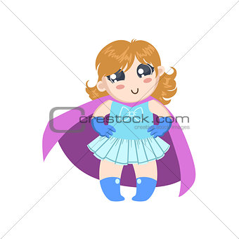 Girl Dressed As Superhero With Pink Cape