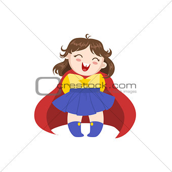 Girl Dressed As Superhero With Red Cape