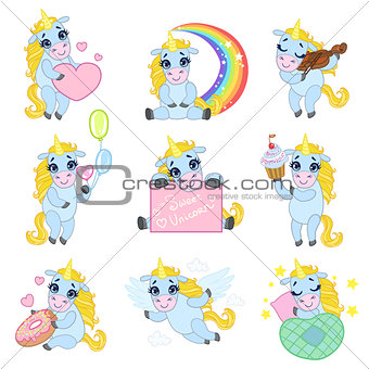 Cute Unicorn Cartoon Set