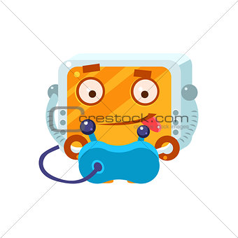 Playing Video Games Little Robot Character