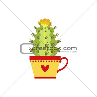 Blooming Tall Cactus In A Cup