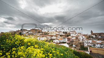 Long exposure of Medieval Caceres with cloudy sky