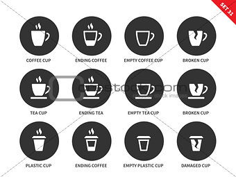 Coffee and tea cups icons on white background