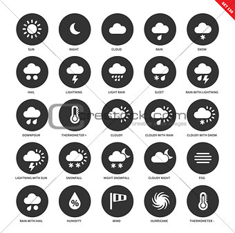 Weather forecasting icons on white background