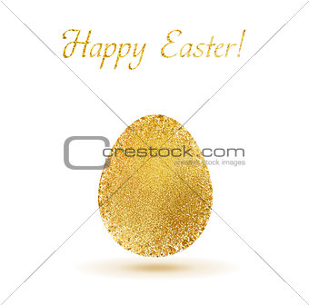 Gold easter egg sparkles on white background