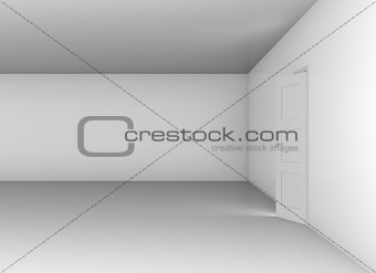 Open white door and blank wall