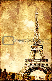 Grunge background with paper texture and landmark of Paris