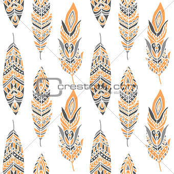 Seamless Pattern with Ethnic Feathers