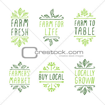 Hand-sketched typographic elements. Farm product labels.
