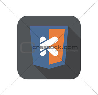 vector icon web shield with K letter - isolated flat design illustration long shadow on while