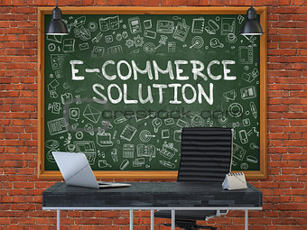 E-Commerce Solution Concept. Doodle Icons on Chalkboard.