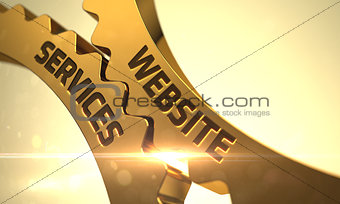 Website Services Concept. Golden Metallic Cog Gears.