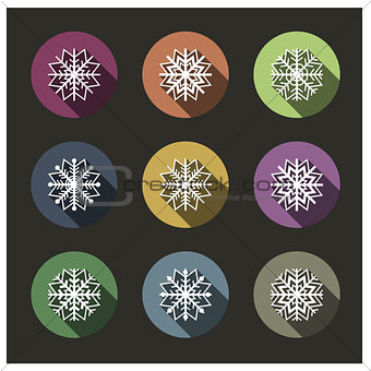 Icons of snowflakes, vector illustration.