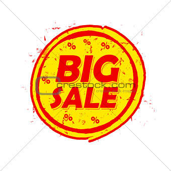 big sale and percentages off, round drawn label