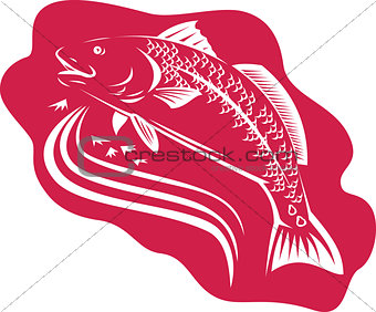 Red Drum Spot Tail Bass Fish Retro