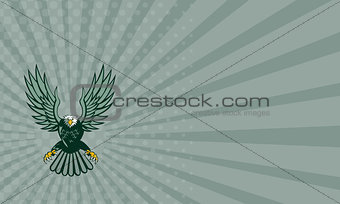 Business card Bald Eagle Swooping Wing Spread Isolated Retro
