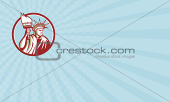 Business card Statue of Liberty Holding Flaming Torch Circle Retro