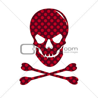 Red skull with dotted texture isolated on white background.