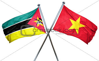 Mozambique flag with Vietnam flag, 3D rendering