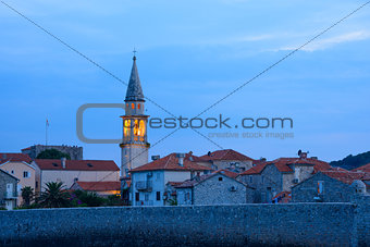 Mistery Evening in Old Town of Budva. Montenegro, Balkans, Europe.