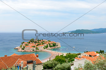 Beautiful Island and Luxury Resort Sveti Stefan, Montenegro. Balkans, Adriatic sea, Europe.