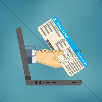 Hand coming out of the laptop with ticket.