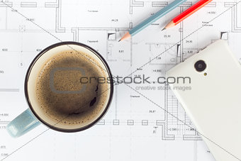 coffee pencils smartphone on the house project