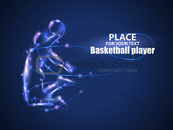 Motion design. Basketball player. Blur and light isolated on black background. Vector illustration